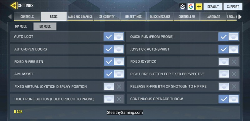 Prone button Settings cod mobile