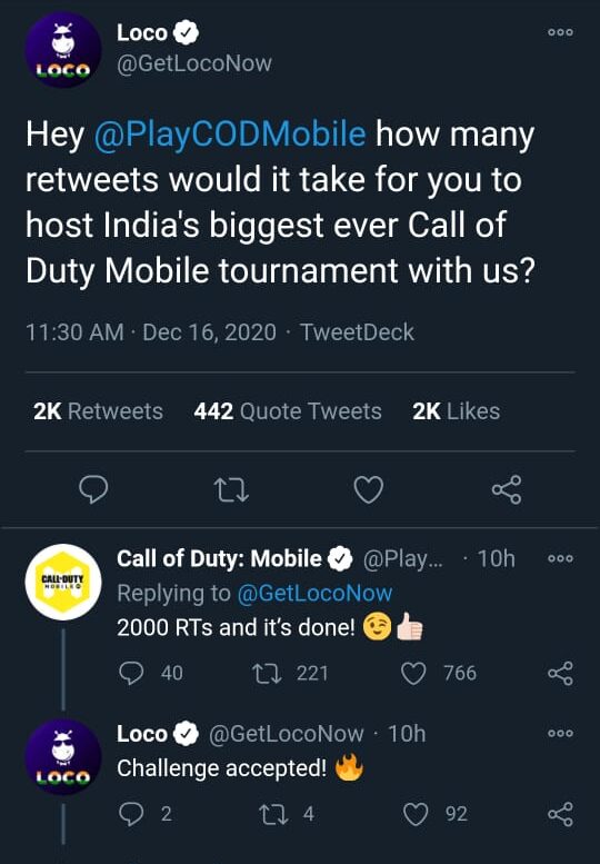 Loco COD Mobile Tournament Tweet