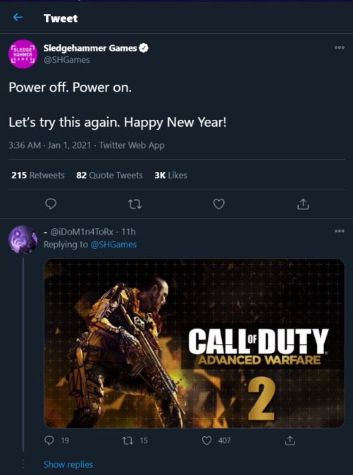 sledgehammer games tweet cod 2021