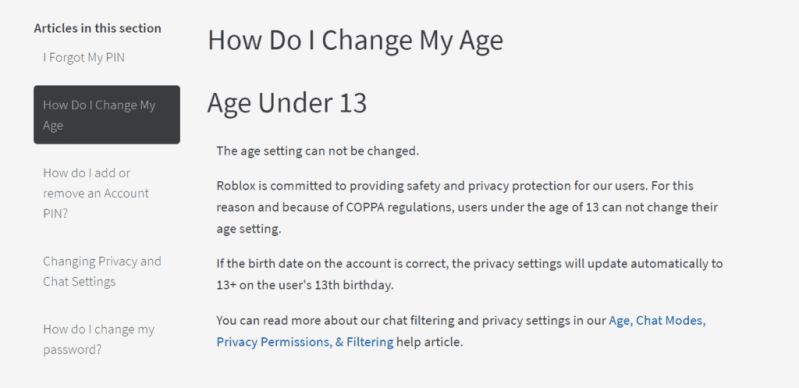 change birthday roblox under 13