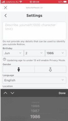 change birthday roblox for Mobile
