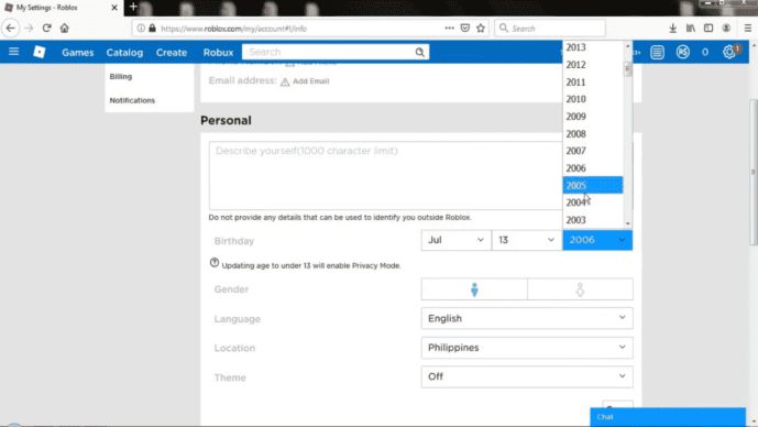 roblox birthday age change for pc