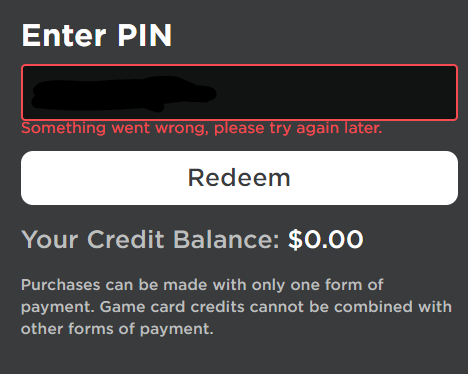 Roblox gift card not working