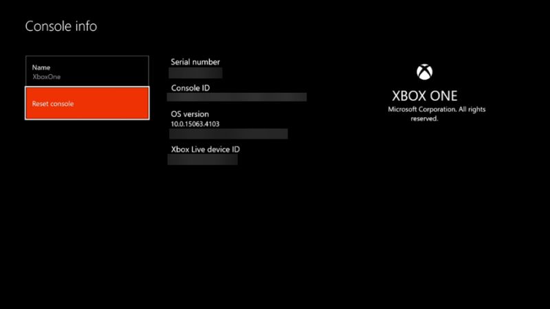 Xbox One Reset Console 