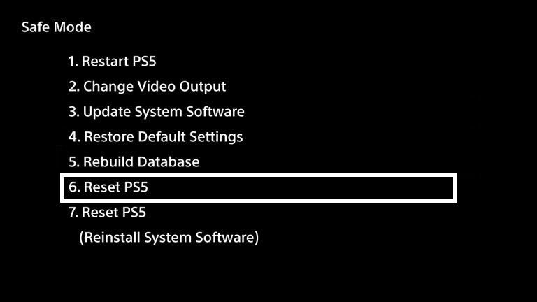 PS5 reset in safe mode