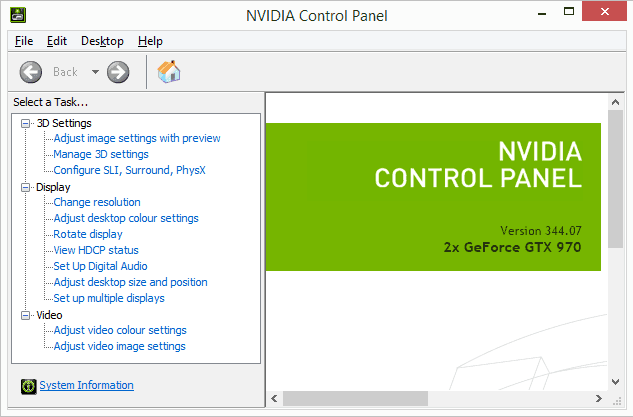 Nvidia control panel not showing display settings