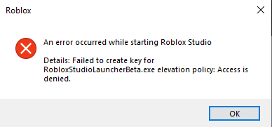 Roblox studio failed to create key