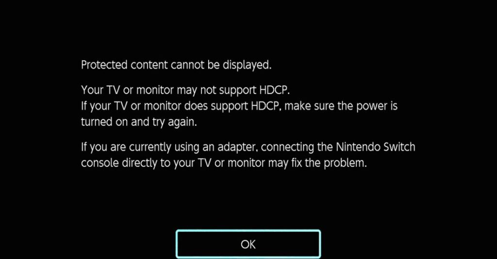 Nintendo Switch HDCP error