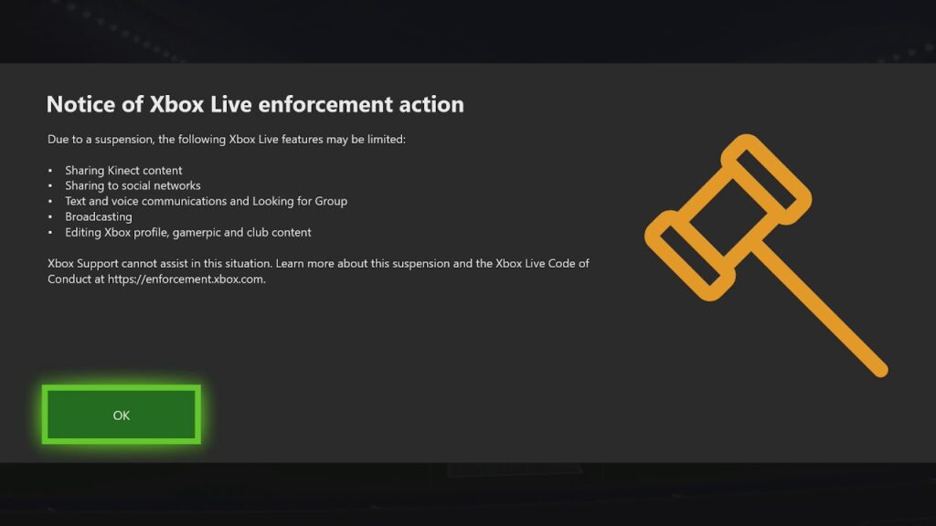 Xbox live enforcement action