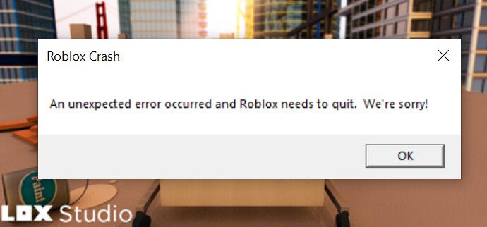 an unexpected error occurred and Roblox needs to quit. 