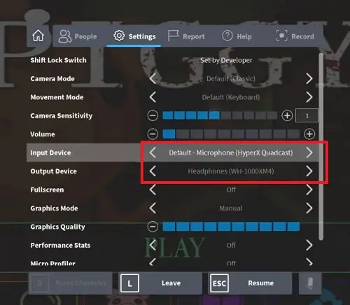 audio input output device in Roblox