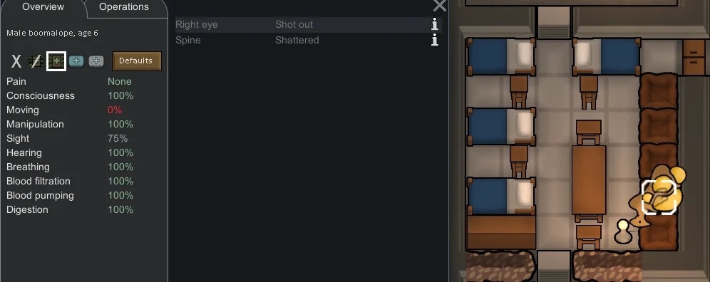 Boomalope stuck to hospital bed in RimWorld