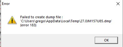Failed to create dump file error 183