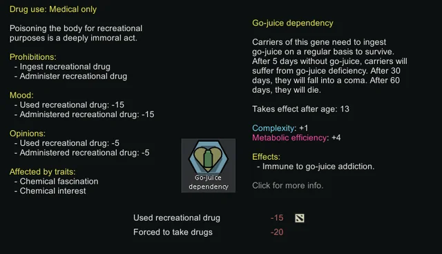 Genetic drug dependencies for pawns in Vanilla Outposts Expanded