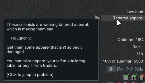 RimWorld "Wearing Tattered Apparel" meaning