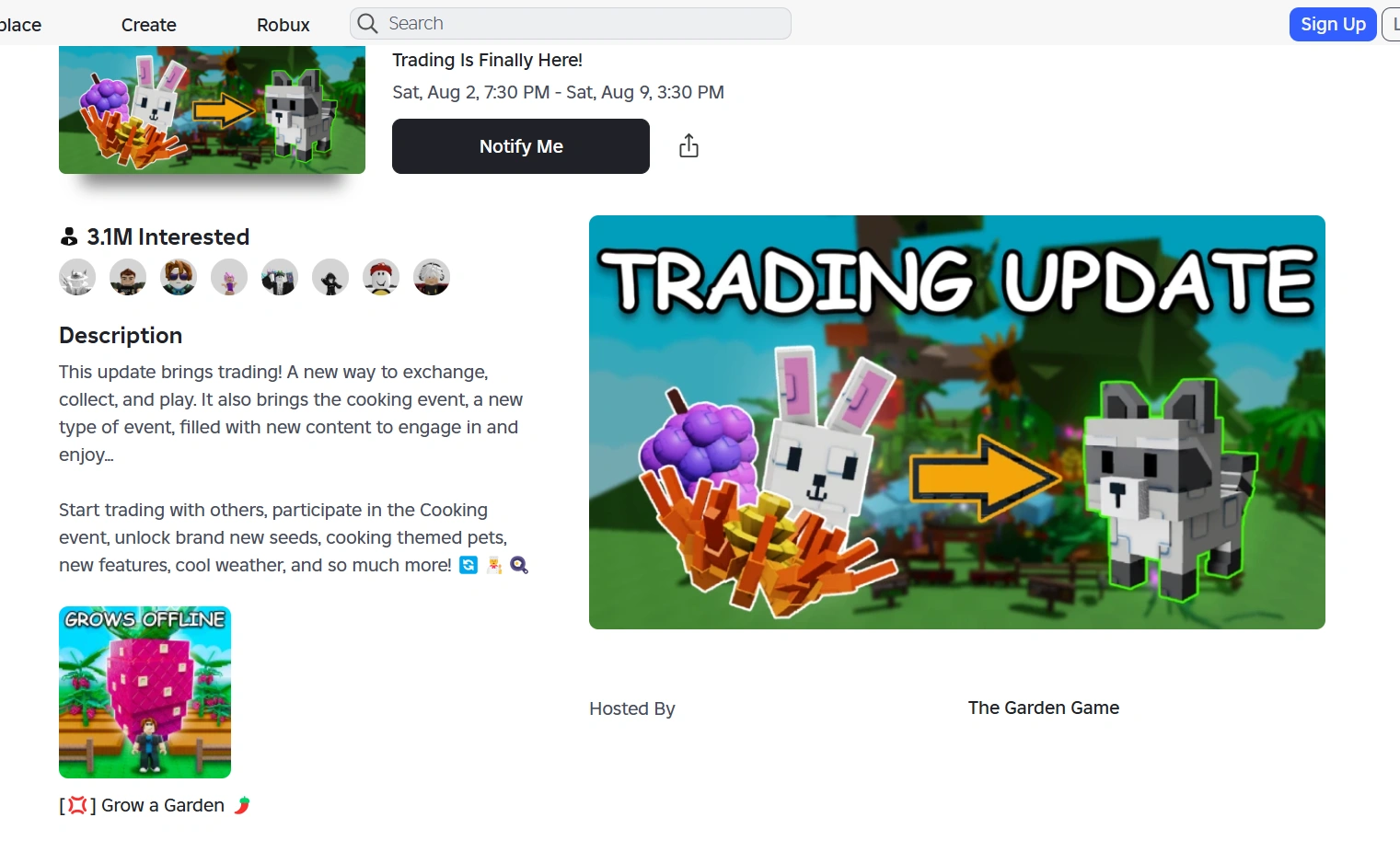 grow a garden trading update