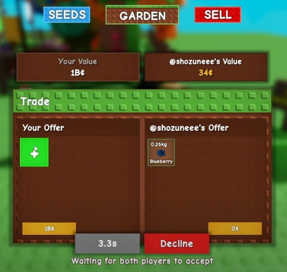 Trading Hub window grow a garden