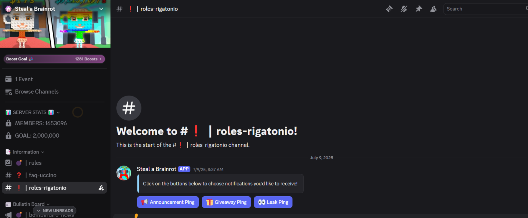 steal a brainroit discord server