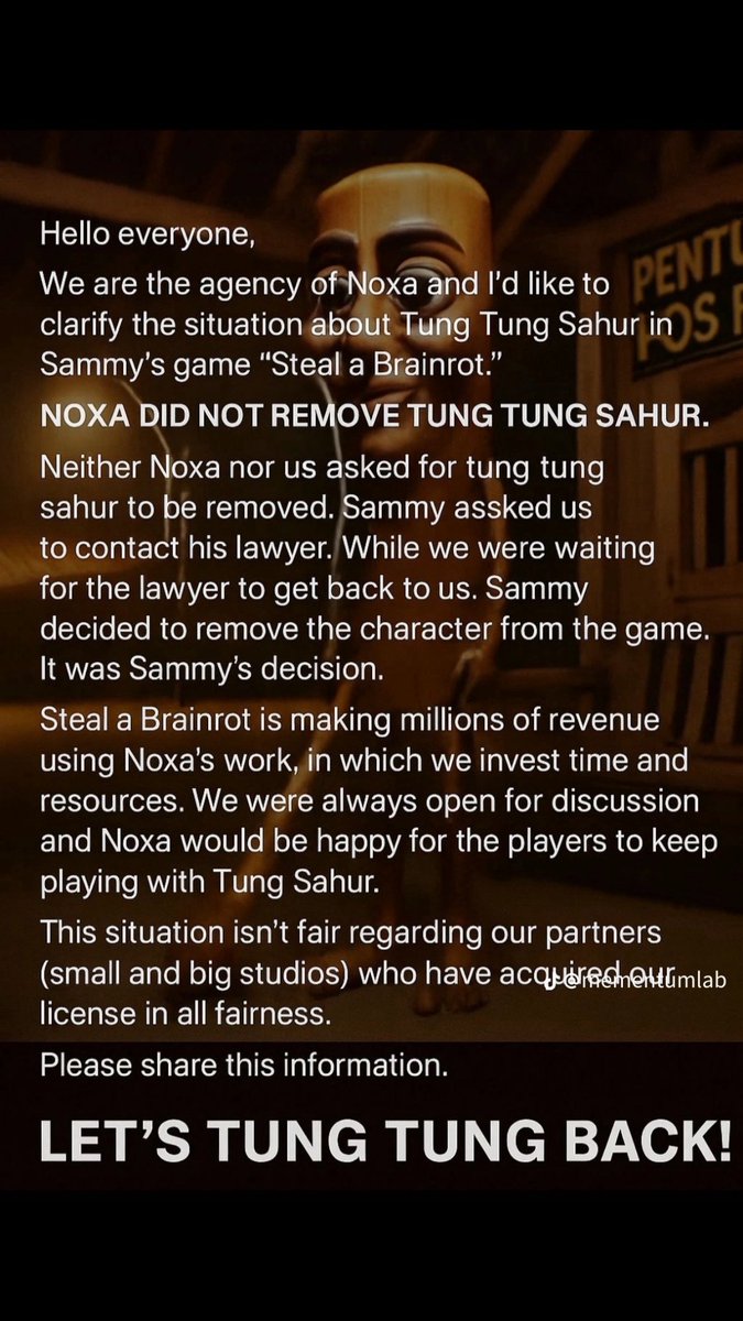 Why is Tung Tung Tung Sahur Removed from Steal a Brainrot?