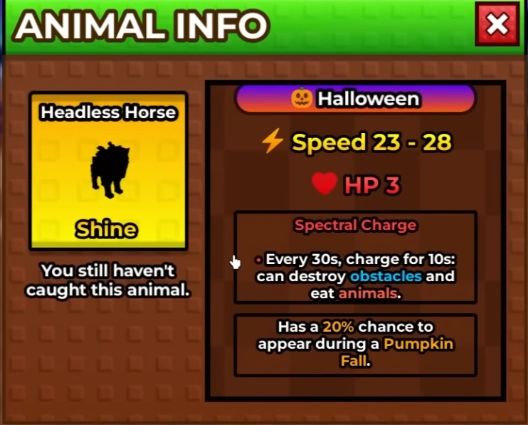 Headless Horse Stats in Raise Animals