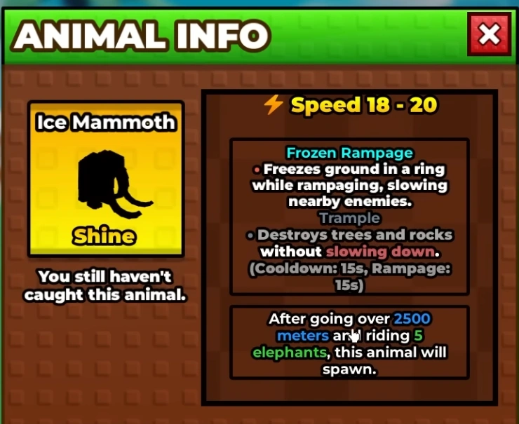 Ice Mammoth in Raise Animals info