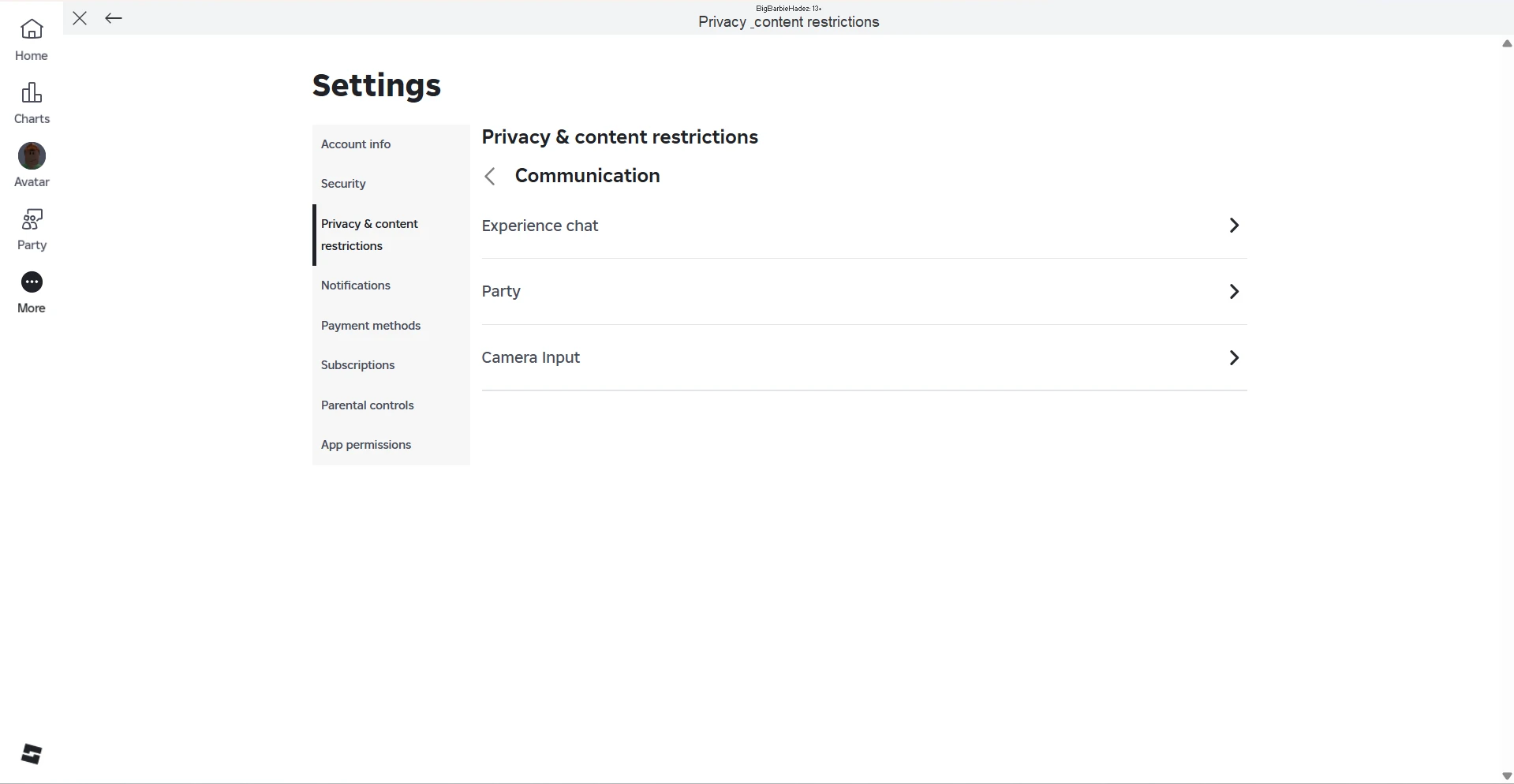 Privacy and Content Restriction Page