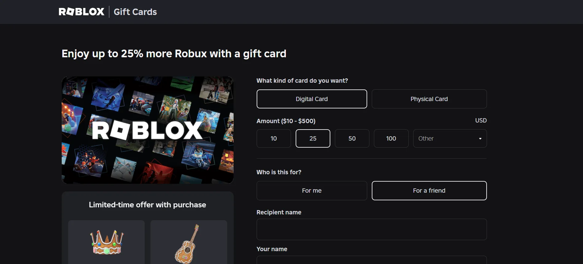 Roblox Gift Card Purchase
