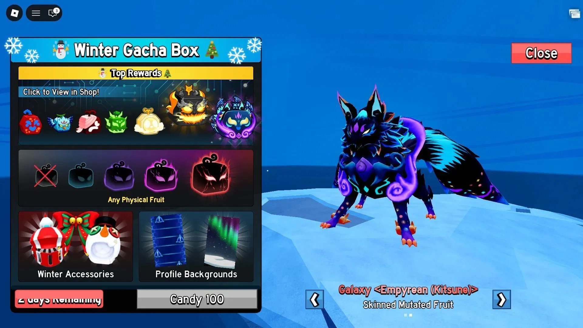 The Winter Gacha has a chance to drop the Divine Portal skin blox fruits roblox