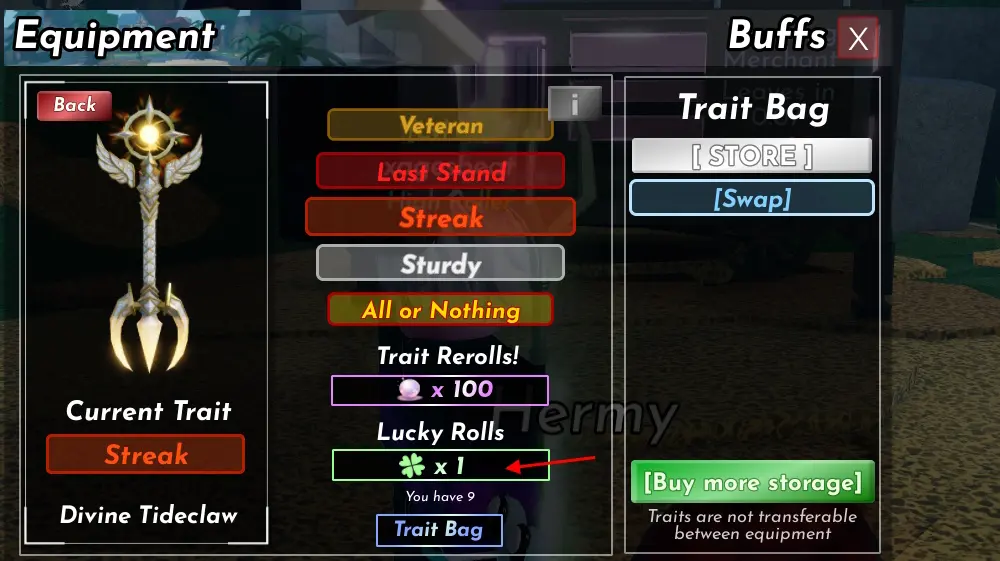 Trait-reroll-button-using-clover-in-Shells