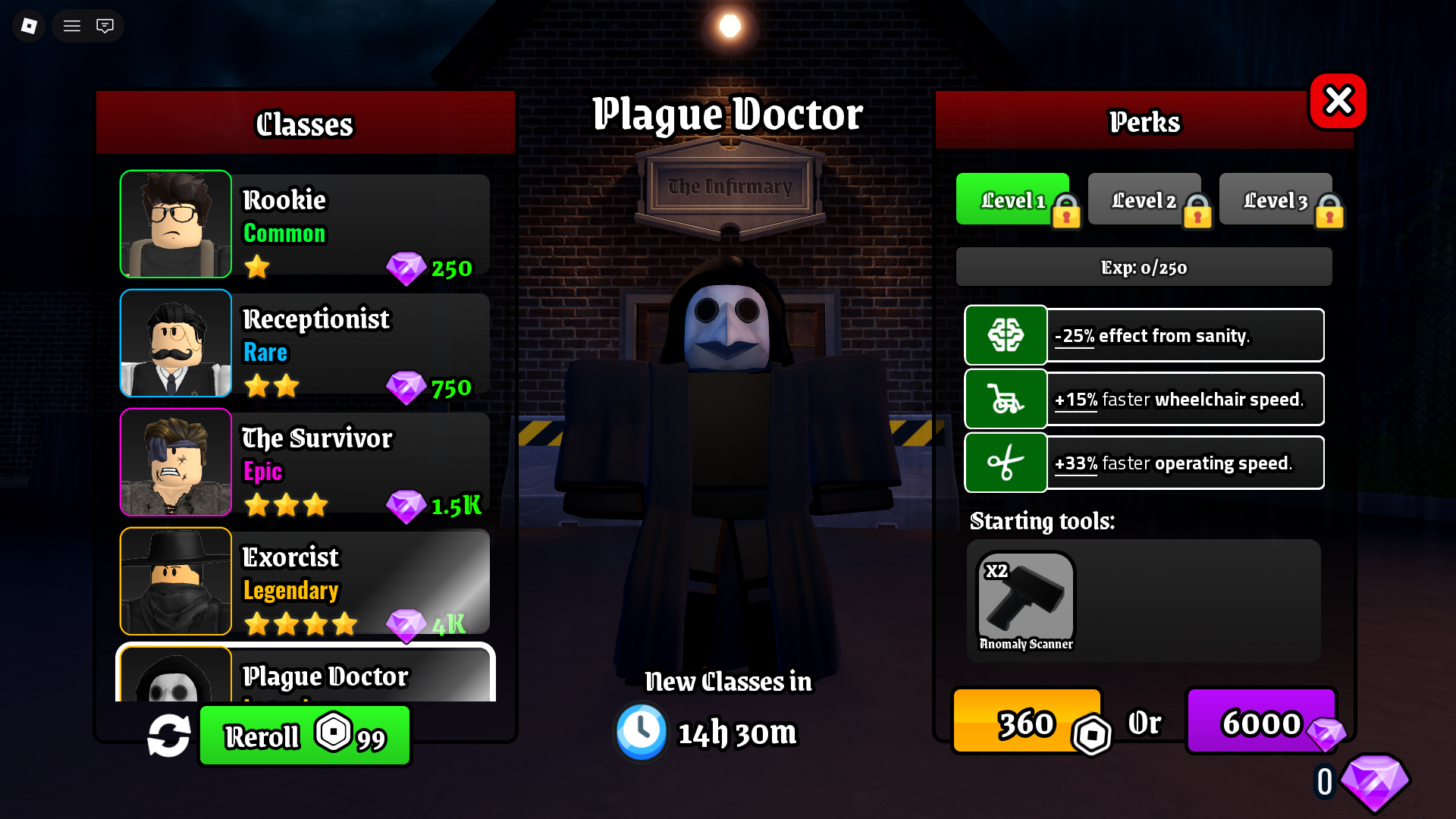 All Classes in Night At The Infirmary: Cost, Rarity & Perks
