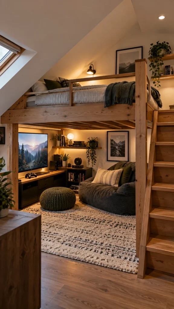 Loft bed with lounge and play space