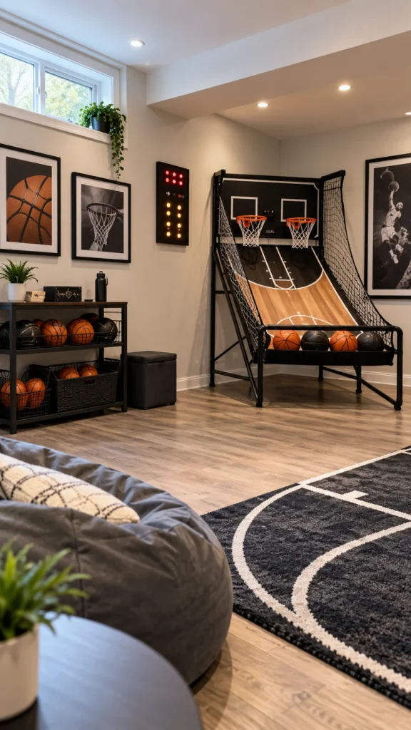 Indoor basketball corner for older boys